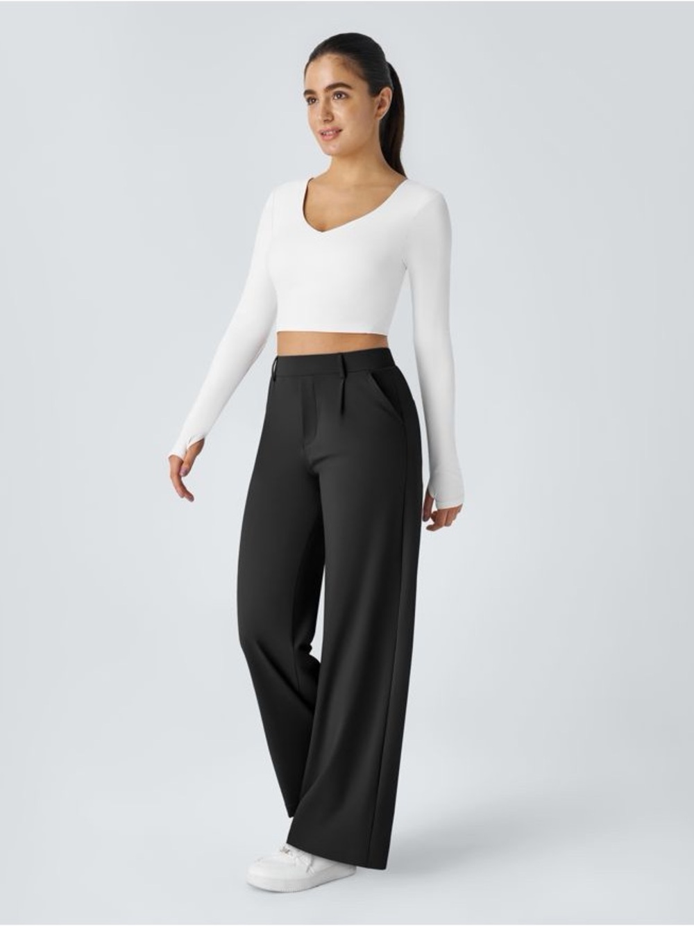 Halara Wide Leg High-Waist Trousers - Black